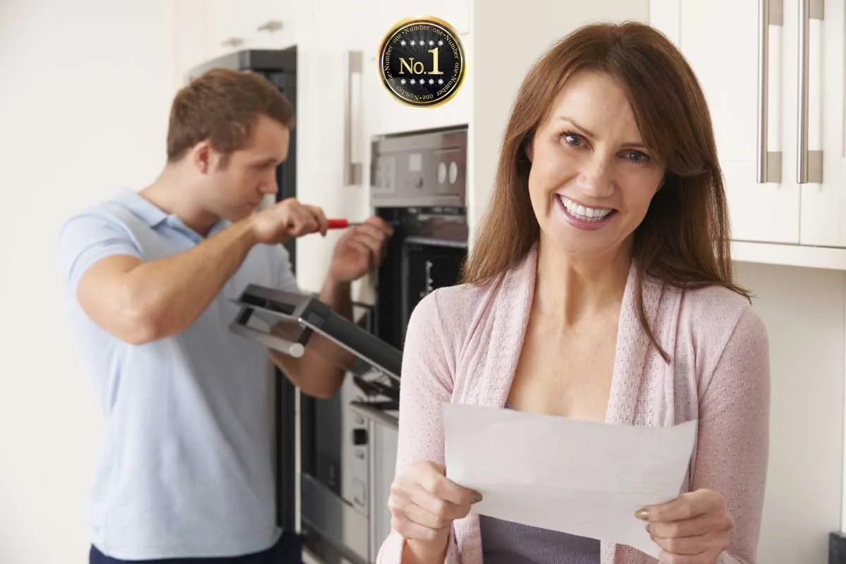 Certified Vancouver appliance repair technician providing a transparent diagnostic quote and invoice to a customer in her kitchen.